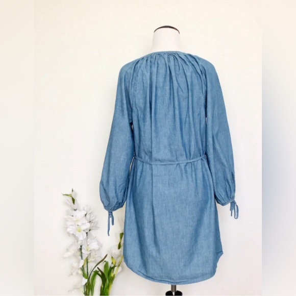 NEW! J. Crew Dress Chambray Button Front Tie Sleeve Blue SZ Small - Picture 6 of 9